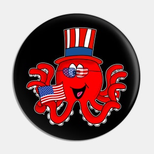 4th July Octopus American Flag USA Pin