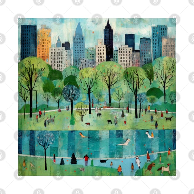 Summer Day in Iconic Central Park, NYC, Art Brut Style by EpicFoxArt