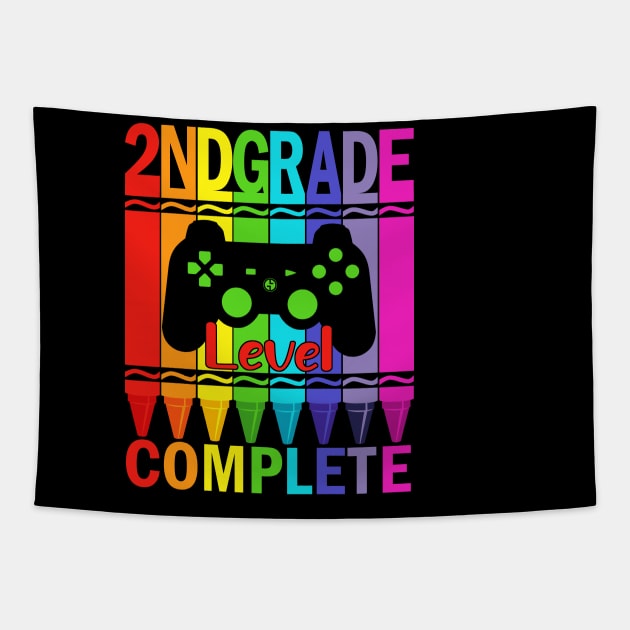 2nd Grade Level Complete Funny Gamer Shirt Back To School Crayons Tapestry by FONSbually