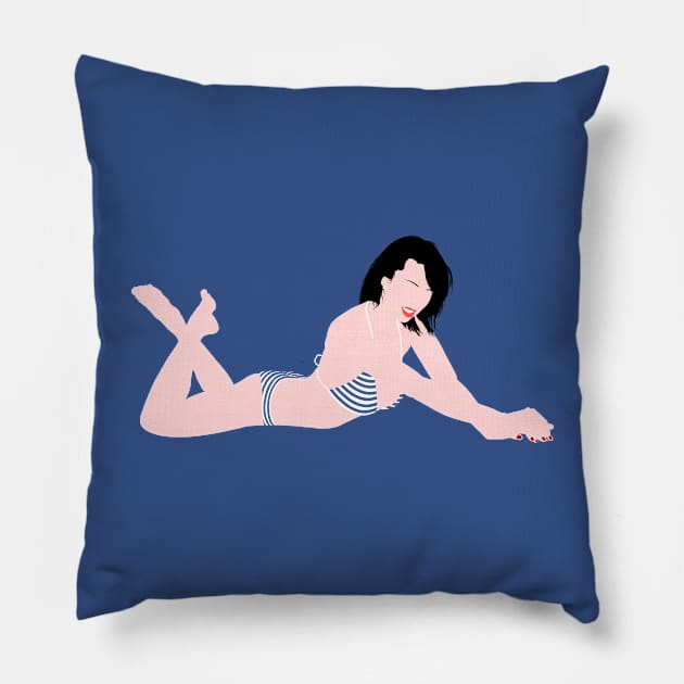 Striped bikini brunette Pillow by jintetsu