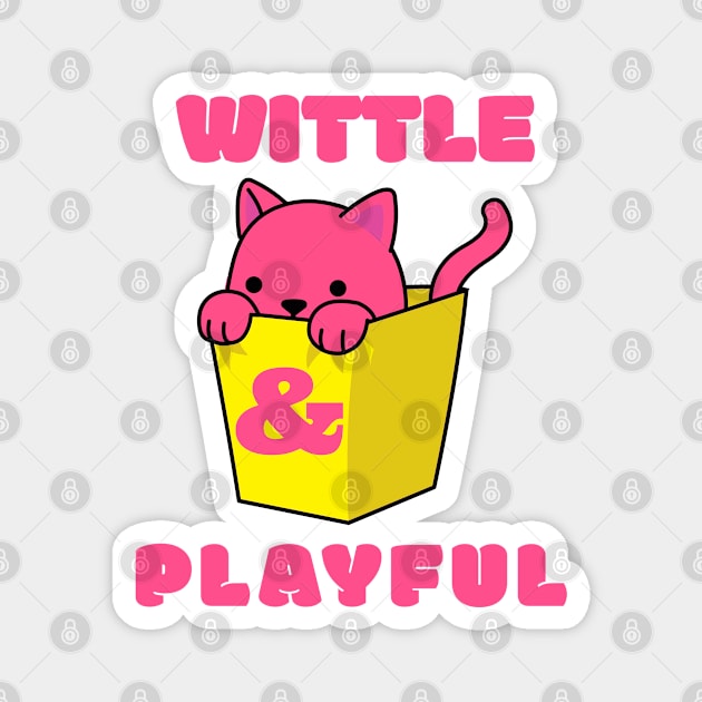 Little Cute Playful Pink Cat Wittle And Playful Playing WAP Kitten in a Yellow Bin Art Magnet by TeachUrb