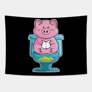 Funny Pig On Toilet Piggy Bank Potty Training Pun Tapestry