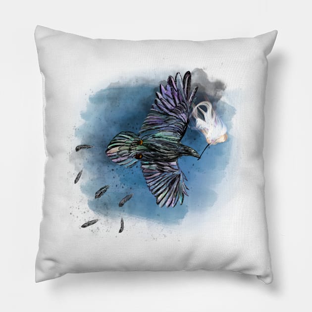 Rainbow Crow Heroic Watercolor Pillow by graceface