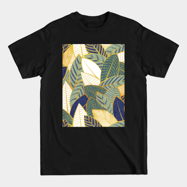 Discover Leaf wall // pattern // navy blue pine and sage green leaves golden lines - Leaf - T-Shirt