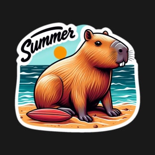 Cute summer capybara on the beach T-Shirt