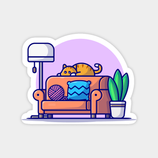 Cute Cat Sleeping On Sofa Cartoon Vector Icon Illustration Magnet