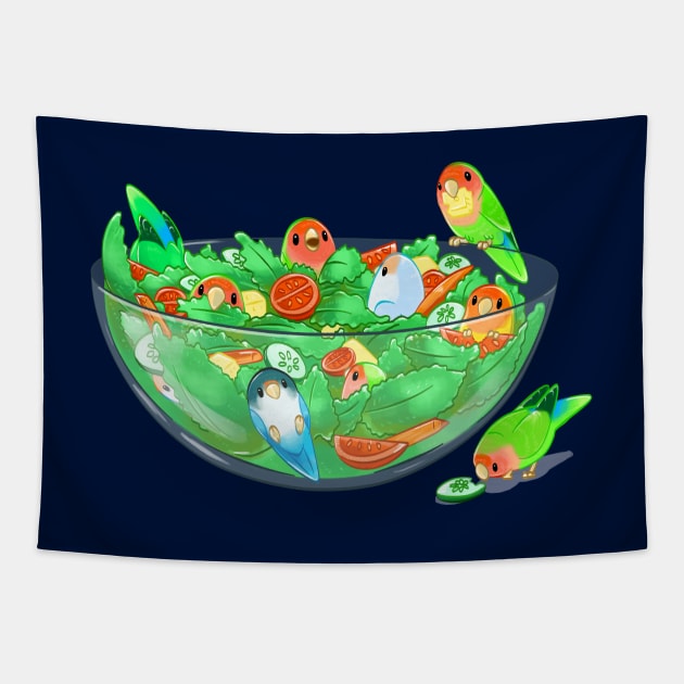 Birb Salad - Peach Faces (Dark Blue) Tapestry by Radiantglyph