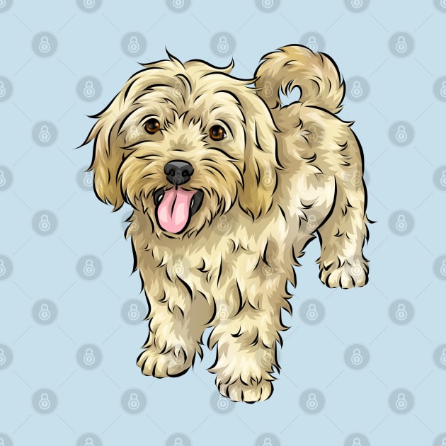 Cute Cream / Yellow Cavapoo Dog by Shirin Illustration