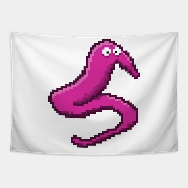 Pink Fuzzy Worm On A String Meme Pixel Art Tapestry by YourGoods