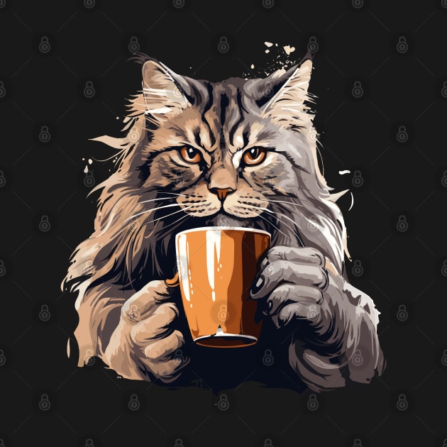 Maine Coon Cat Drinking Coffee by Graceful Designs