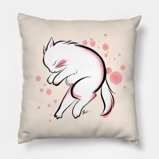 White cat dreaming Pillow