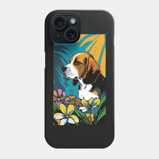 Beagle Dog Vibrant Tropical Flower Tall Retro Vintage Digital Pop Art Portrait 3 Phone Case