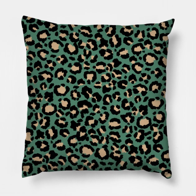 Leopard Pattern in Oatmeal on Rosemary Green Pillow by ButterflyInTheAttic