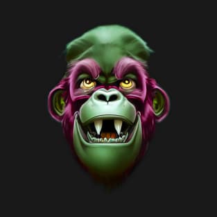 Evil Monkey Face Green & Pink T-Shirt