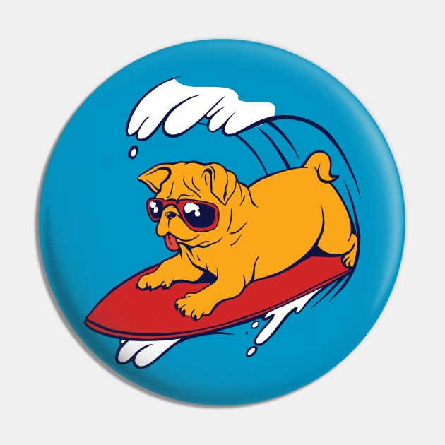 Cool Pug on Boogie Board Pin by SLAG_Creative