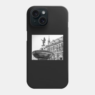 Religious statue with medieval church in the background Phone Case