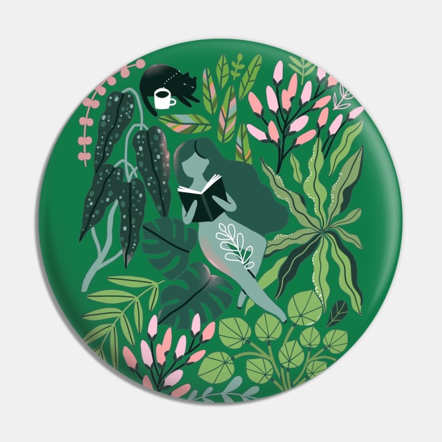 Reading girls among the plants with cats in the jungle Pin by kostolom3000