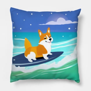Surfing Corgi Dog Pillow