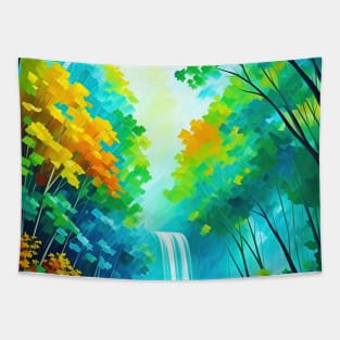 Waterfall In The Forest Watercolor Style - Ai Art Tapestry