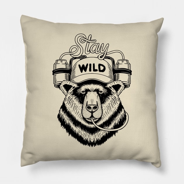 Bear stay wild lines Pillow by coffeeman