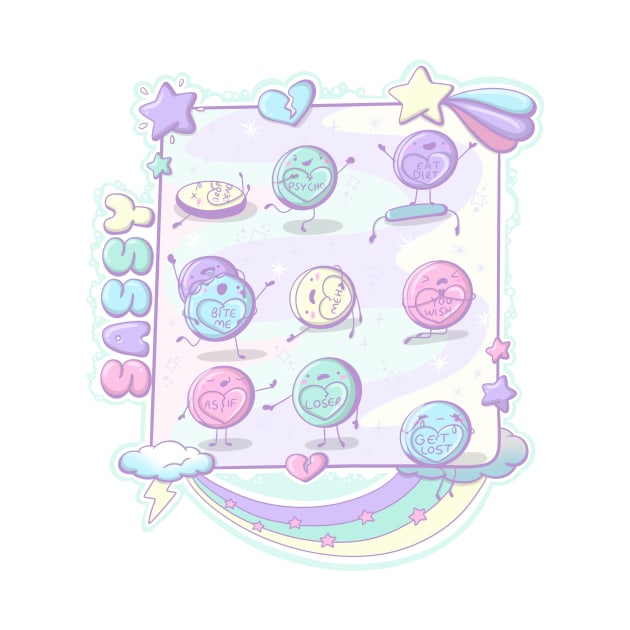 Cute sassy love hearts in kawaii style by studiomogwai