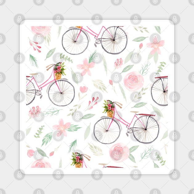 Whimiscal Bicycles | Watercolor | Rose pink Magnet by Harpleydesign