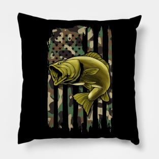 Camo American Flag Bass Fishing gift Camouflage Fish Fishing Pillow