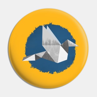 Blue Origami Bird Pin