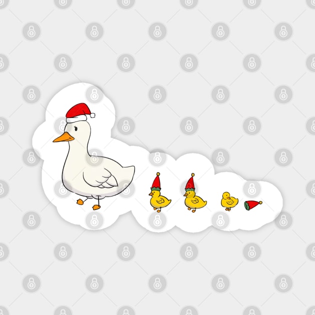 Mommy Duck and Ducklings with Christmas Santa Hat Magnet by Art by Biyan