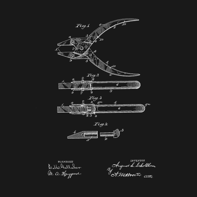 Pliers Vintage Patent Hand Drawing by TheYoungDesigns