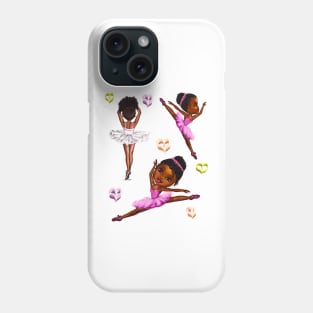 Ballet - Black ballerina girls with love hearts ! beautiful  African American  girls with Afro hair and dark brown skin wearing a pink tutu.Hair love ! Phone Case