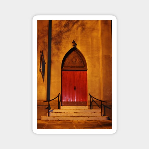 Church Door At Night Magnet by Cynthia48