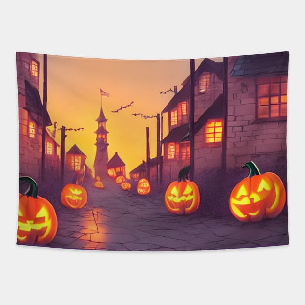 Halloween Faces Having Party Night Spooky Halloween Tapestry by DaysuCollege