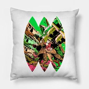 Green Explosive Fight Retro Vintage Reimagined: Exploring Fantasy, Sci-Fi, Art, and Comic Book Design Elements Pillow