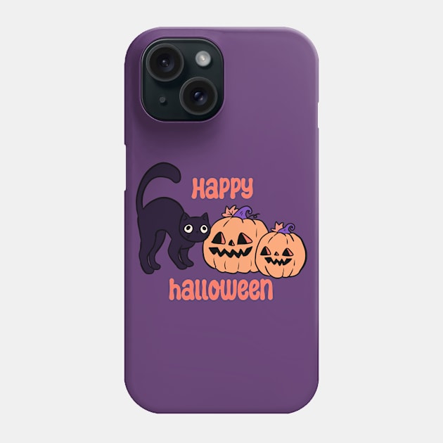 Happy halloween Cute black cat and pumpkin heads Phone Case by Yarafantasyart