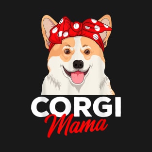 Corgi Mama Funny Dog Wearing Bandana T-Shirt