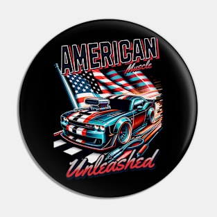 American Muscle Unleashed USA American Flag Patriotic Race Car Street Car High Performance Racing Pin