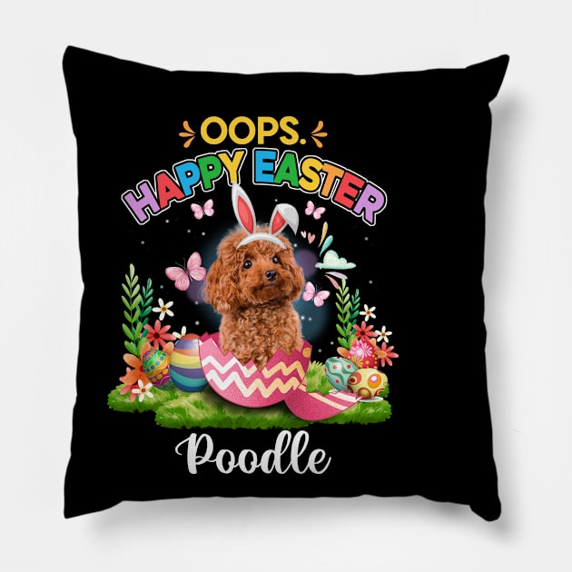 Bunny Poodle Oops Happy Easter Eggs 2024, Easter Dog Pillow by artbyhintze