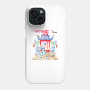 Pagoda and butterfly watercolor painting Phone Case