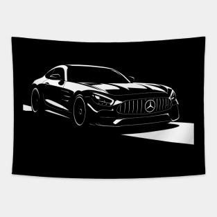 AMG GT P One Edition – Black & White Vector Art of German Supercar Tapestry