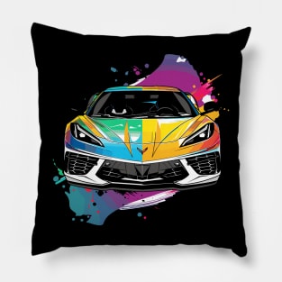 C8 Corvette Supercar Racecar Front View Color Splash Muscle Car Sports Car Corvette C8 Pillow