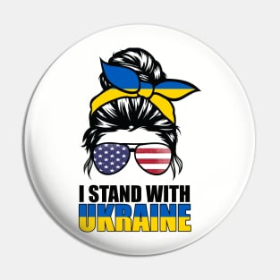 Ukrainian American Flag I Stand With Ukraine Messy Bun Women Pin