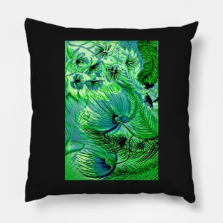 GREEN TROPICAL FLOWERS LARGE FERN PALMS TRIFFIDS ART POSTER DECO PRINT Pillow