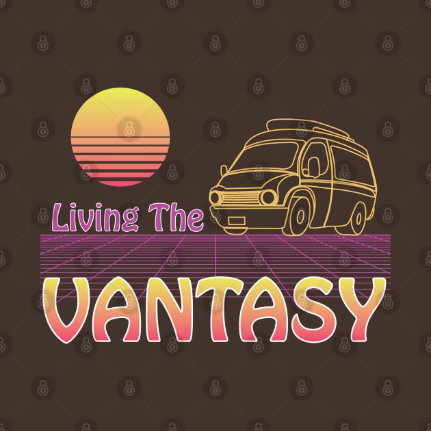 Vanlife Retro Living the Vantasy Yellow Camper Van sunset by Surfer Dave Designs