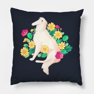 Borzoi and flowers art Pillow