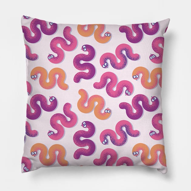 Colorful funny snakes (Pink, purple and orange) Pillow by lents