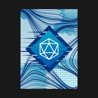 Blue Glitch Polyhedral D20 Dice Tabletop RPG T-Shirt