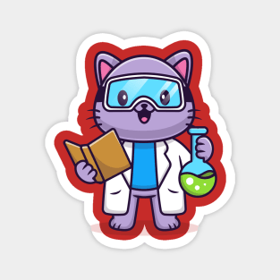Cute Cat Scientist Cartoon Magnet