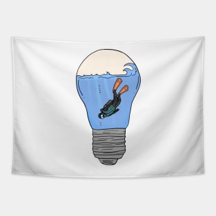 Scuba Diver in a lightbulb creative handdrawn Gift Tapestry