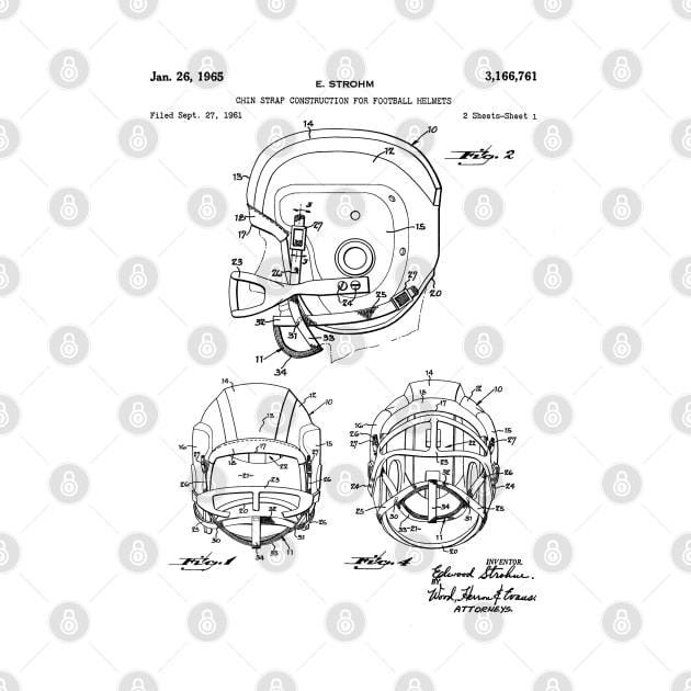 Football Helmet Patent - Football Fan Bedroom Office Art - White by patentpress